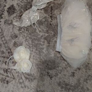 White and Silver Baby Headband Set